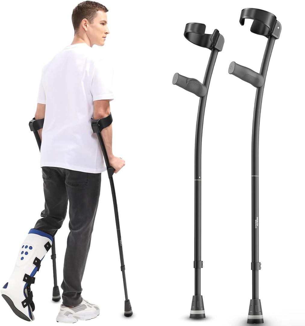 HEALTHBAZAAR Forearm Crutches for Adults, Foldable and Height Adjustable Elbow Crutche with Ergonomic Handgrips, All Terrain Tip & Slip-Resistant Base, Magnetic Grip