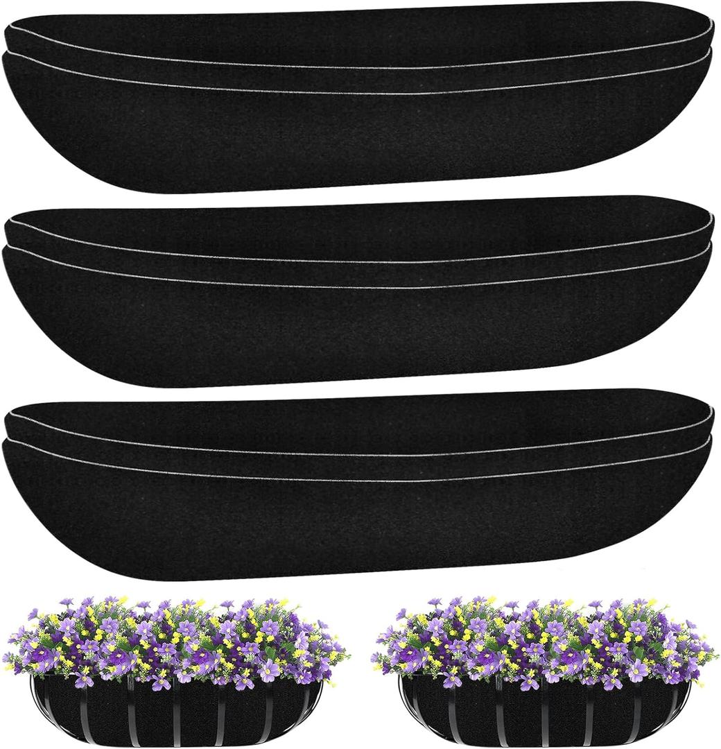 Riare 6 Pack 36 Inch Black Felt Window Box Liners- Fabric Trough Planter Basket Liners Replacement, Non-Woven Hanging Plant Liner for Wall Hanging Basket, Garden Fence Railing (Avoid Bird Nesting)