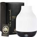 Essential Oil Diffuser Lamp, White Ceramic + Black Wood, Ultrasonic 180ml Whispersoft, 4 Timers | 5 Light Settings, Auto Shut Off, Home + Office, Humidifier Air Purifier Aromatherapy