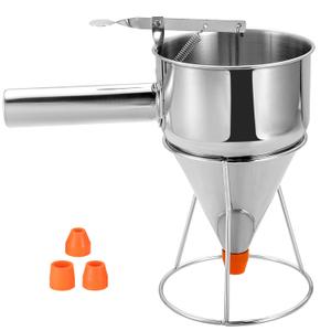 MYFULLY Pancake Batter Dispenser Funnels with Stand | Stainless Steel Funnel Cake Dispenser with Stand Great for Cupcakes, Takoyaki or Any Baked Goods (600 ML/20 OZ/2.5 Cups,with 4Pcs Nozzles)