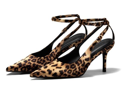 Coutgo Womens Slingback Kitten Heels Closed Pointed Toe Pumps Ankle Strap Work Dress Shoes, Leopard, Size 7