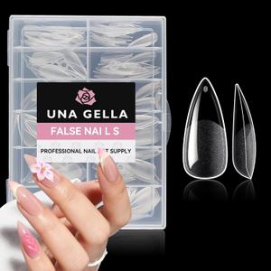 UNA GELLA Medium Stiletto Gel Nail Tips Full Cover 216Pcs Almond Shape Nails Tips Stiletto Pre etched Soft Gel Nails Clear Fake False Nail Tip For Home Art Salon 12 Sizes, Medium Stiletto Nail Tips 216pcs