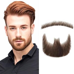 Fake Beard 100% Human Hair Costume Beard for Adults Men Full Hand Tied Goatee False Beards Lace Invisible Goatee Beards for Halloween Drama Party Movie Makeup (Brown)