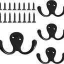 Wall Mount Coat Hooks,4 Pack,Rust Resistant Heavy Duty Metal Double Prong for Hanging Heavy Items, Wall Hooks with Screws for Kitchen,Bathroom,Wall Hooks for Hanging (Matte Black)