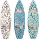 RattanView 3 Pieces Surfboard Decor for Bedroom Wooden Beach Wall Decor Summer Wood Surfboard Wall Hanging Sign for Tropical Living Room Decoration(Monstera,Blue)