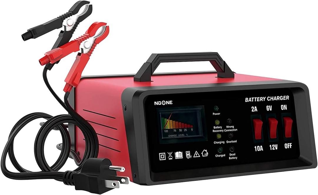 NOONE 2A/10A Car Battery Charger, 6V/12V Battery Charger Automotive, Motorcycle Trickle Charger, Desulfator Float Charger and for AGM, EFB, STD,Lead Acid Batteries