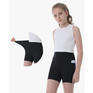Girls Biker Shorts Kids Yoga Shorts High Waisted Spandex Athletic Running Volleyball Shorts with Pockets 11-12Y