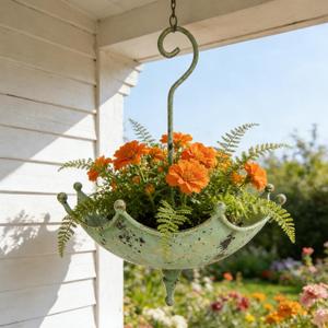 Vintage Metal Umbrella Hanging Planter Rustic Distressed Plant Holder Farmhouse Flower Pot for Indoor Outdoor Garden, Patio, Porch & Window Sill Decor (Umbrella)