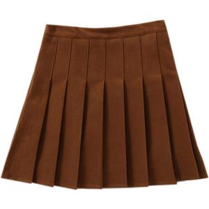 SANGTREE Girls' High Waist Woolen Flared Pleated Skater Mini Skirt (6-7 Years Little Kid, Caramel)