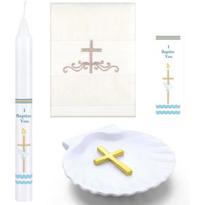 4 Pcs Baptism Candle Set for Boy Girls Included Towel Candle Conch and Sticker Comunin De Nio Bautizo De Nia for Christening Favors