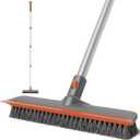 Eazer 2-in-1 Floor Scrub Brush with Long Handle, Soft/Hard Bristle Concrete Deck Brush with Squeegee, Garage Floor Cleaner for Tile/Concrete, Indoor/Outdoor Kitchen Bathroom Pool Deck -12" W/60 H