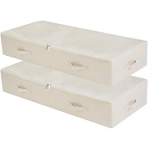 Pack of 2, 39.4" Ultra-Length Foldable & Washable Underbed Storage Organizer Containers for Clothing, Shoes, Bedding - Ideal for Bedroom, College Dorm (Beige) (39.4*16.9*7", Beige,2pcs)