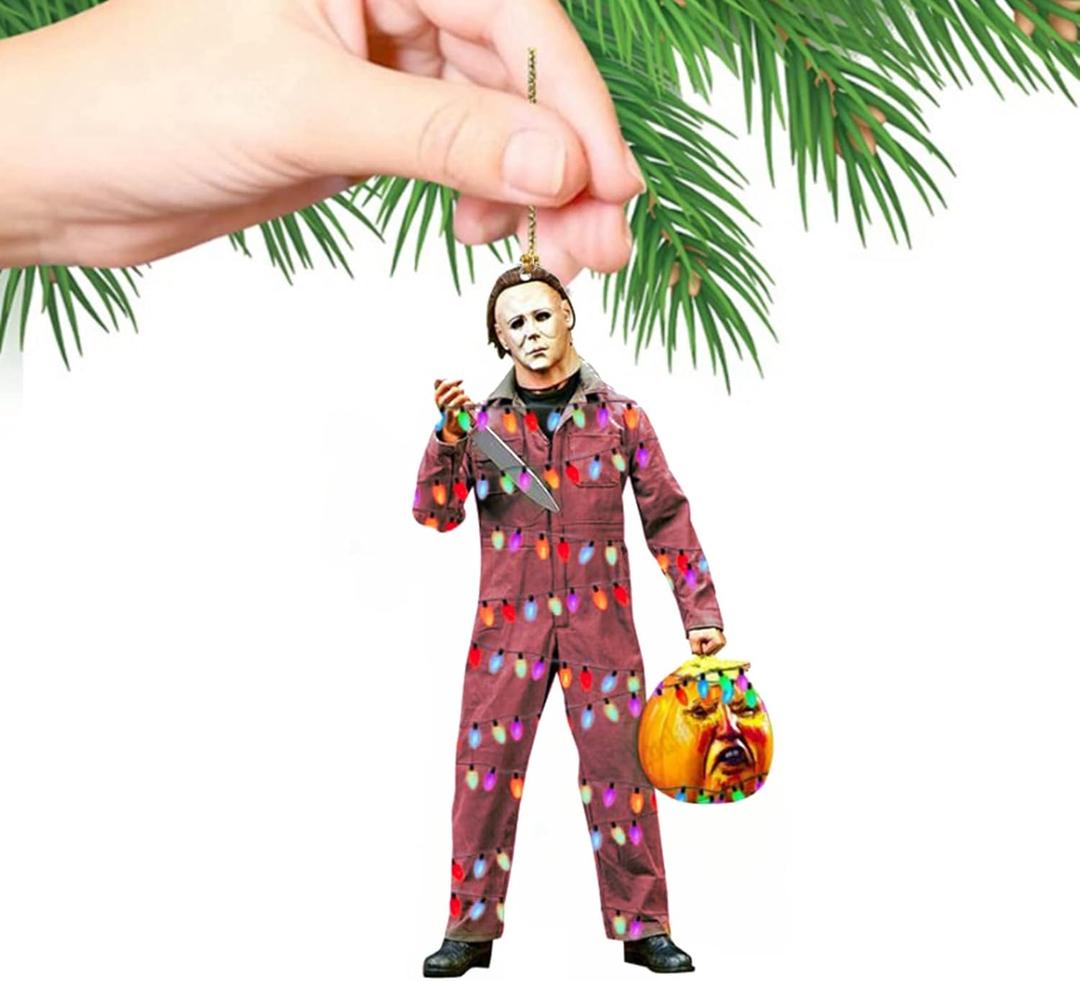 Halloween Dolls Pendant Horror Toys Zombies Skeleton Dwarf Decoration Car Rear View Mirror Pendant Hanging Festival Gifts, Red