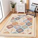 4x6 Washable Area Rug with Non-Slip Backing Low-Pile Soft Moroccan Printed Rug for Entryway, Living Room, Farmhouse, Bedroom- Multi