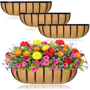 Window Box Railing Planter with Coco Liner 4 Pack 24 Inch Metal Hanging Flower Planter Deck Railing Planters Boxes for Balcony Outdoor Plants Fence Porch Patio