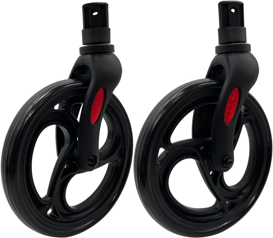 2 Pcs 8 Inch Black Front Wheel with Front Fork Drive, Replacement Wheel for Rollator Walker, Rollator Front Castor Wheels and Drive Front Fork Assembly, Black (1 Pr.)