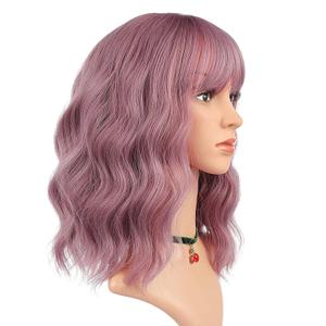 eNilecor Purple Wig Short Colorful Curly Curly Wavy Bob Wigs with Air Bangs 14" Natural Synthetic Wigs for Women (Taro Purple)