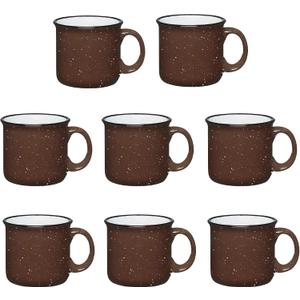 Set of 8 Ceramic Campfire Mugs 15 Oz, Brown Coffee & Tea Cups for Home, Work, Travel, Camping Customizable, Great for DIY, Events, Companies, 8 count