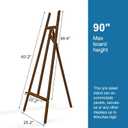 A - Frame Wooden Display Easel with Wheels - Adjustable Lyre Beechwood Studio Easel Stand Holding Canvas Up to 90", Inclinable Artist Floor Painting Easel for Artwork Painting, Brown