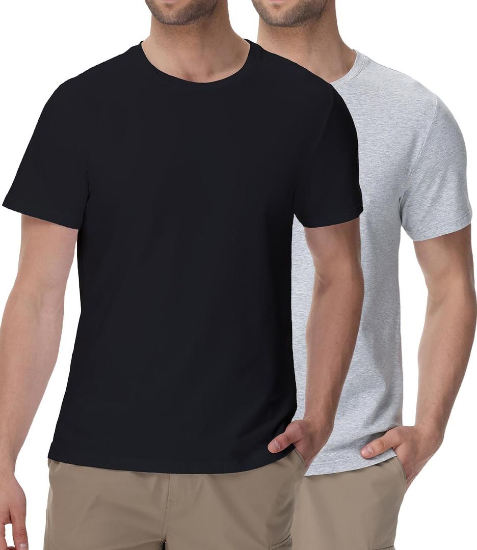 wirarpa Men's Cotton Undershirts Tee Short Sleeve Crew Neck Classic T-Shirt for Men 2 Pack (Gray, L)