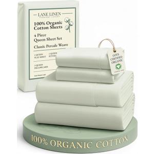 LANE LINEN 100% Organic Cotton Sheets Queen Size Bed Set, Machine Wash Eco Friendly Sustainably Produced Cotton Queen Sheet Set, Soft & Comfy Long Stabple Naturally Cooling Sheets Mineral
