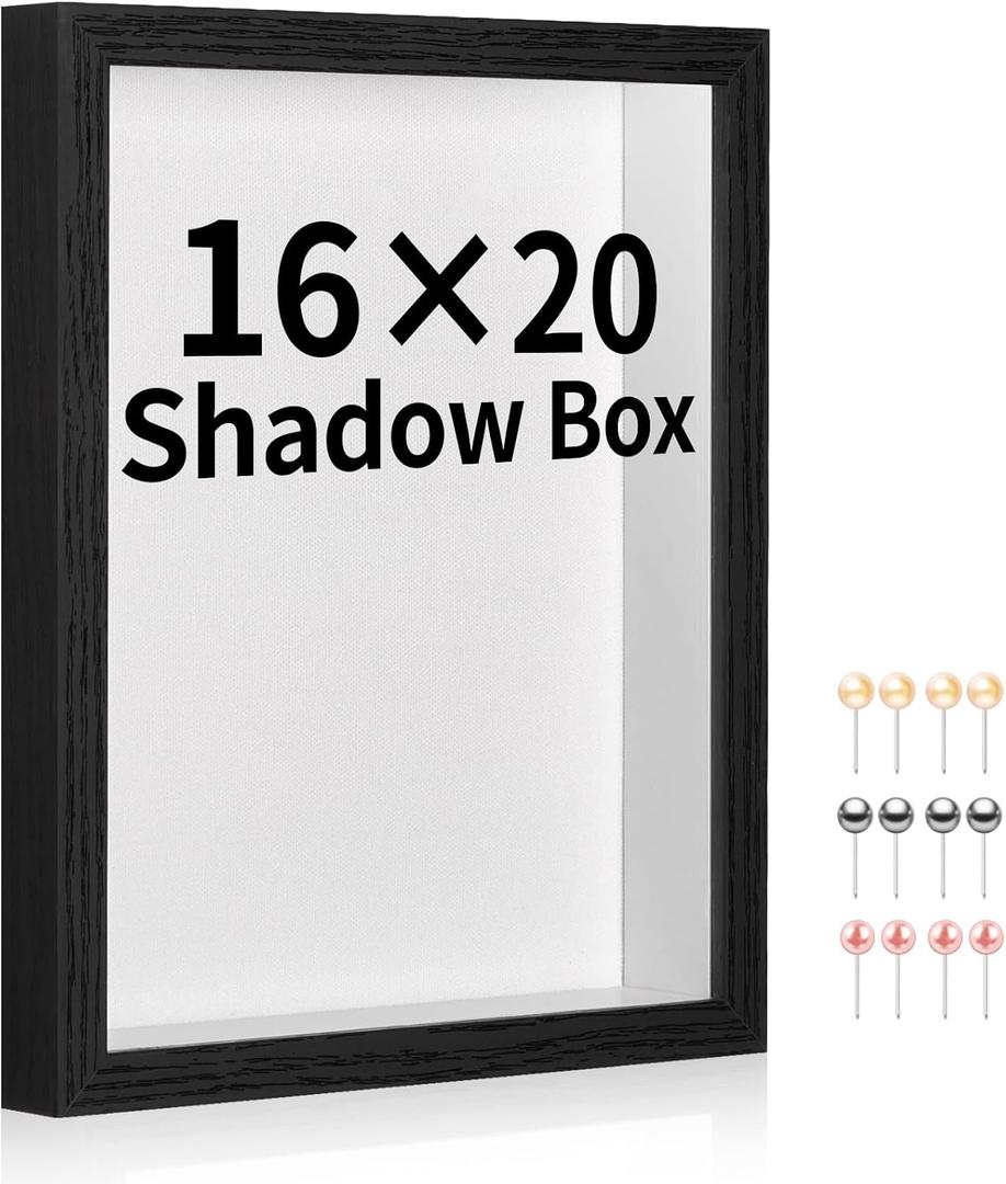 16x20 Shadow Box Picture Frame Display Case with Soft Linen Back-Thickened Panel,Large Black Deep Shadow Box Frame 16x20 for Jersey Graduation Items Flower Photo Craft Memorial