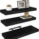 Vervida 3 Pack Black Floating Shelves,24" W x 7.9" D x 1.5" H, Holds Up to 37 Lbs, Ideal for Living Room, Bedroom, Bathroom, Kitchen, Office, Storage, Display, with Invisible Brackets Wall Shelves