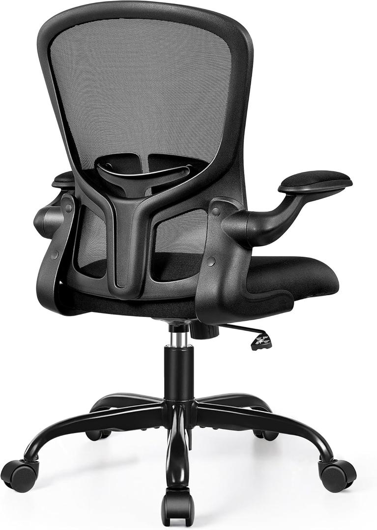 FelixKing Office Desk Chairs, Ergonomic PC Desk Chair with Wheels, Adjustable Lumbar Support and Height, Swivel Computer Chair with Flip-up Armrests, Ergo Mesh Backrest for Working (Black) (FK936)