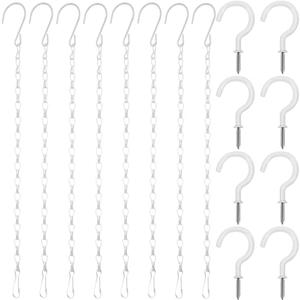Hotop 8 Pcs Metal Hanging Chains with Ceiling Hooks, Garden Plant Hangers for Hanging Bird Feeders, Billboards, Chalkboards, Basket, Planters, Lanterns, Wind Chimes, Chain Hook DIY(12 Inch,White)