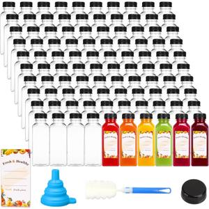 Moretoes 144pcs 12oz Plastic Juice Bottles with Lids, Reusable Clear Bulk Juice Containers for Juicing, Smoothies, Drinking and Other Beverages