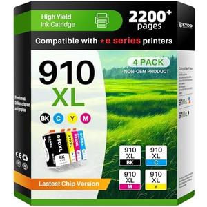 910XL Ink Cartridges Combo Pack Replacement for HP 910XL Work with OfficeJet 8015e 8022e 8010 8022 OfficeJet Pro 8025e 8028e 8035e 8020 8025 8028 8030 8035 Printers 4 Pack (Black Cyan Magenta Yellow)