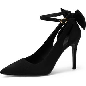 Women's Pointed Toe High Heels Ankle Strap Bow Tie Pumps Wedding Party Dress Shoes (8.5, Black)