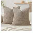 JIUZHEN 20x20 Inch Khaki Faux Linen Pillow Covers Set of 2, Earth Tone Neutral Cushion Covers for Living Room Bed, Washed Texture Zipper Closure