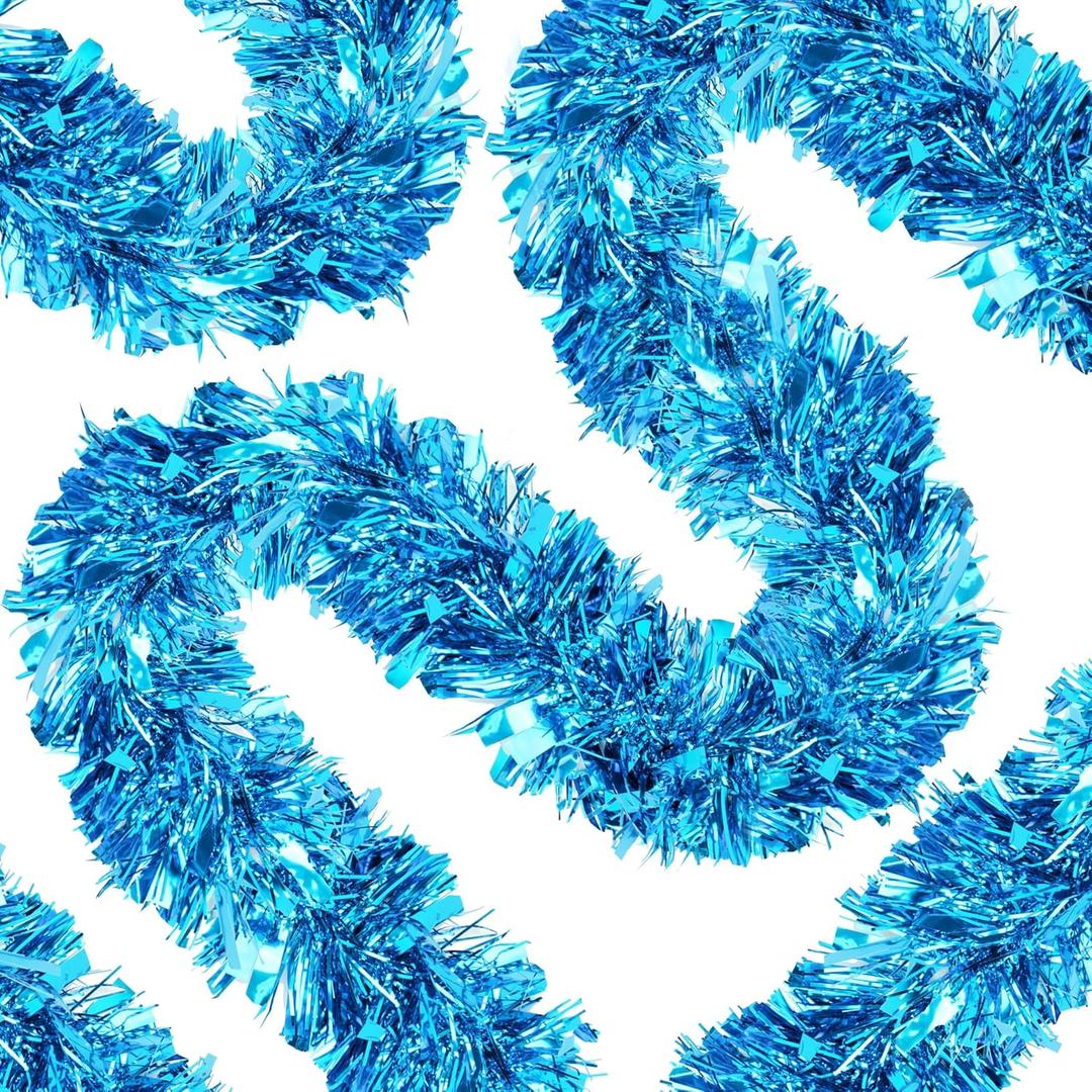 70 Ft Christmas Tinsel Garland Metallic Tinsel Twist Garland Glitter Christmas Tree Hanging Decorations for New Year Party Birthday Holiday Indoor Outdoor Supplies (Light Blue)