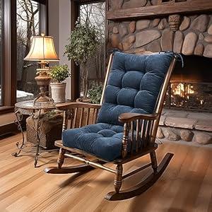 Lokex Rocking Chair Cushion Only,Tufted Non-Slip Comfortable Rocking Chair Cushions Indoor with Ties,Striped Rocking Chair Pads (21x17/17x17, Brown-s2064-6)