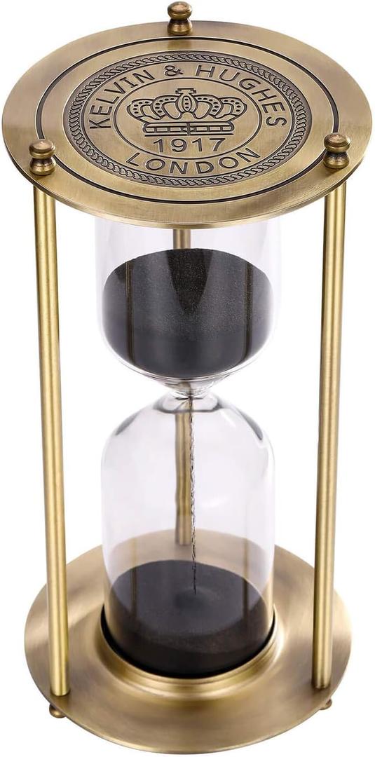 SuLiao Hourglass 15 Minute Sand Timer, Vintage Brass Black Sand Clock, Metal Small Sand Watch 15 Min, Antique Reloj De Arena, Unique Hour Glass Sandglass for Home, Office, Desk Decoration