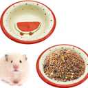 kathson Hamster Ceramic Food Bowl Small Animal Bowls with Watermelon Pattern for Cage Guinea Pig Anti-Turning Food and Water Dish Pet Feeder for Gerbil Hedgehog 2PCS