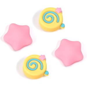 DLseego Thumb Grips Caps Design for Switch/Switch OLED/Switch Lite Console, Soft Silicone Joycon Analog Controller Protective Anti-Slip Covers 4PCS Button Joy Con Joystick Caps Lollipop - Yellow Pink