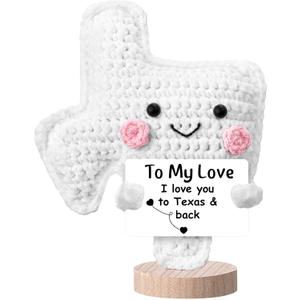 Simgoing Crochet Texas Gifts for Her Him Handmade Plush Gift Inspirational Support Long Distance Relationship Souvenirs for Women Friend Couple Boyfriend Girlfriend, I Love You to Texas and Back