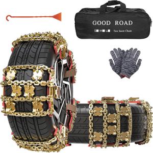 6 x Tire Chains, Snow Chains, Anti-slip Tire Chains for Cars SUVs Pickup Trucks Adjustable Emergency Transaction Chains for Ice Snow, Fit Tire Width 225-285mm, Set of 6