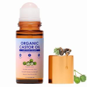 Organic Castor Oil with Rose Quartz Roller, 100% Pure Cold-Pressed, Organic Castor Oil Roll On Rose Quartz, Hexane-Free,Amber Glass Bottle for Skin 1.7oz (1)