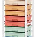 SYKIARIOL Rolling Cart with Drawers, 10 Drawer Rolling Cart, Storage Cart with Wheels, Utility Cart with Drawers, Teacher Cart for Classroom Storage, Craft Cart with Wheels and Wooden Tabletop, Rainbow