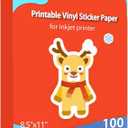Lzerking Glossy Printable Vinyl Sticker Paper for Printer - 100 Sheets White Self-Adhesive, Quick-Drying Waterproof, 8.5x11 Inches for Inkjet & Laser Printers