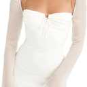 Zebaexf Women's Mesh Dress Long Puff Sleeve Mini Bodycon Sweet Neck Party Mini Dresses for Women, S