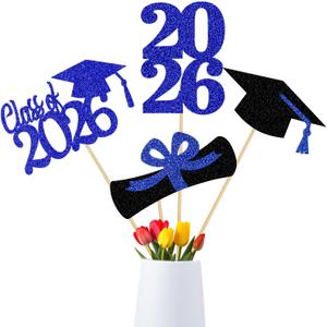 2 x 24Pcs 2026 Graduation Table Centerpiece Sticks Blue 2026 Graduation Centerpieces for Tables 2026 Class of 2026 Graduation Party Table Decorations Blue