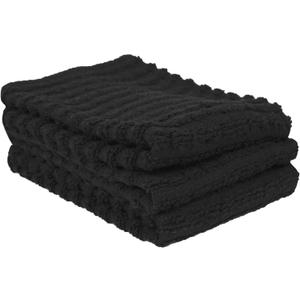 Ritz Royale Collection 100% Combed Terry Cotton, Highly Absorbent, Kitchen Dish Cloth Set, 13-3/4" x 12", 3-Pack, Solid, Black