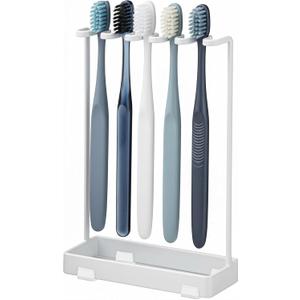 Stainless Countertop Toothbrush Holders Stand, Rustproof Bathroom Organizer with 5 Ventilated Slots to Hold Manual Toothbrushes and Razor, Metal Storage Collection for Family, Suitable for Home Vanity