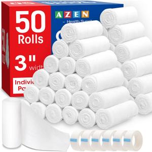 AZEN 50 Pack Gauze Rolls Bandages, 3 in x 4.1 Yards, Premium Medical Supplies & First Aid Supplies, Bandage Wrap Vet Wrap