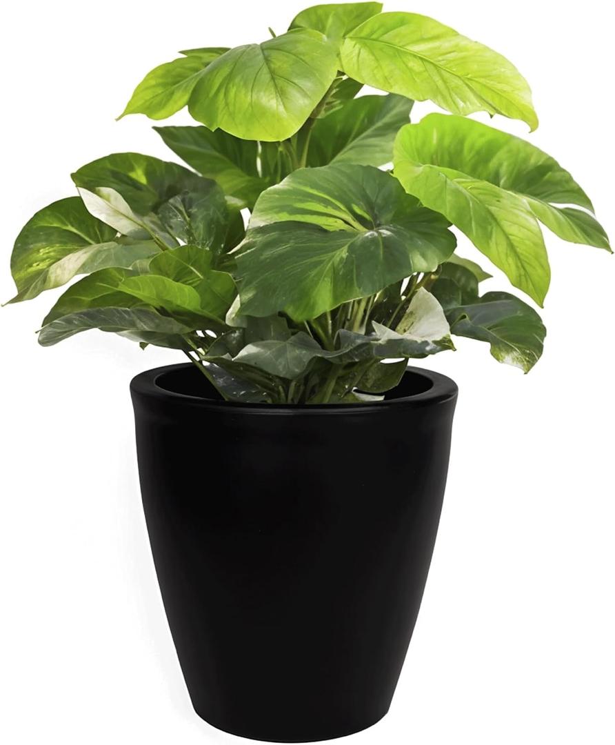 Elly Dcor 17 inch Planter for Garden with Drainage, Large Round, Lightweight & Extremely Durable, Deck Indoor/Outdoor Plastic Pot, 17"x15"x9", Black