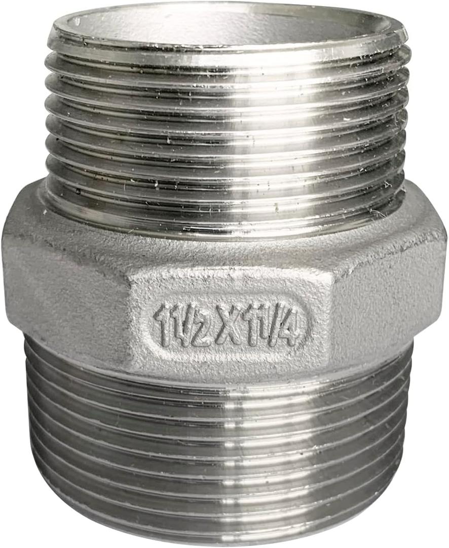 1-1/2"x1-1/4" Male Hex Nipple Threaded Reducer Connector Pipe Fitting Adapter,Stainless Steel 304 NPT